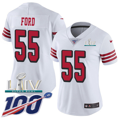 San Francisco 49ers Nike 55 Dee Ford White Super Bowl LIV 2020 Rush Women Stitched NFL Limited 100th Season Jersey